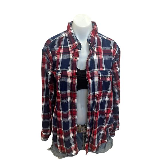 Boston Red Sox Plaid Flannel Shirt Shacket XL Oversized Unique Baseball Gray - Picture 4 of 6